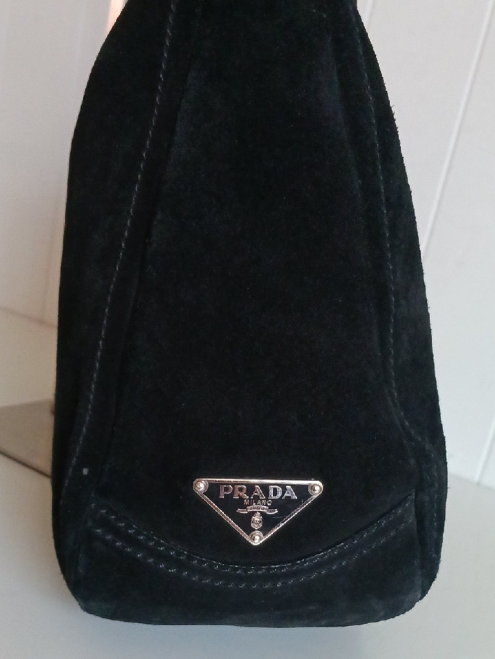 PRADA BLK SUEDE HOBO BAG. - Picture 2 of 8